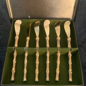 Vintage MCM Gold Bamboo Handle Spreaders Set of 6 in its original box